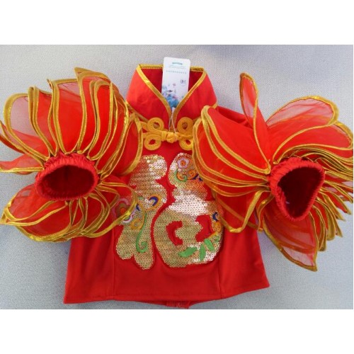 Girls Chinese folk dance costumes for children red colored yangko china lantern stage performance new celebration dance dresses clothes
